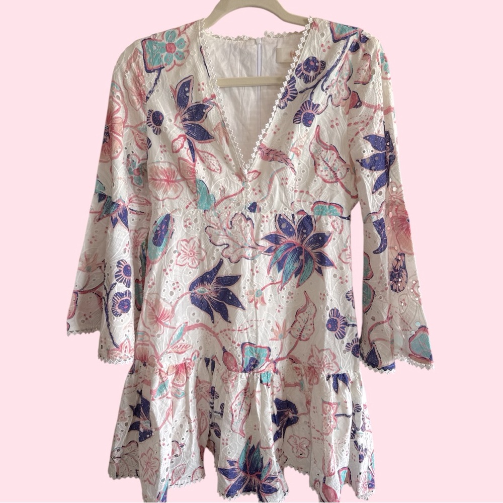 Summer White Orchid Eyelet Mini Dress In Cotton by BTB, NWT